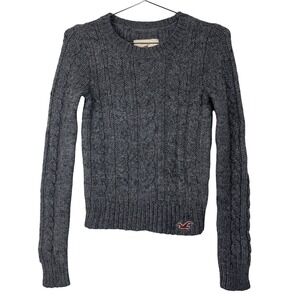 Vintage Y2K Hollister Cable Knit Crew Neck Sweater XS Grey Bella Swan Core